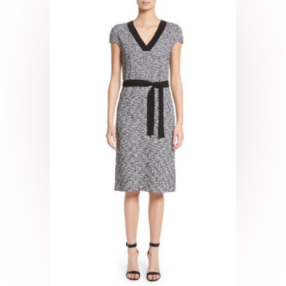 St.John NWT Black White Tweed Caviar Multi Midi Dress Size 16‎